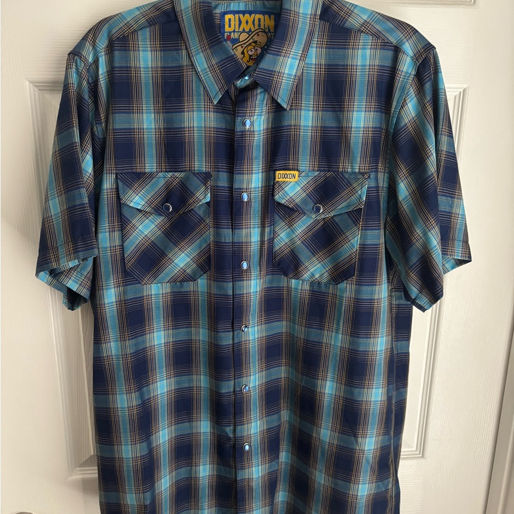 DIXXON Men's Navy and Teal Plaid Shirt